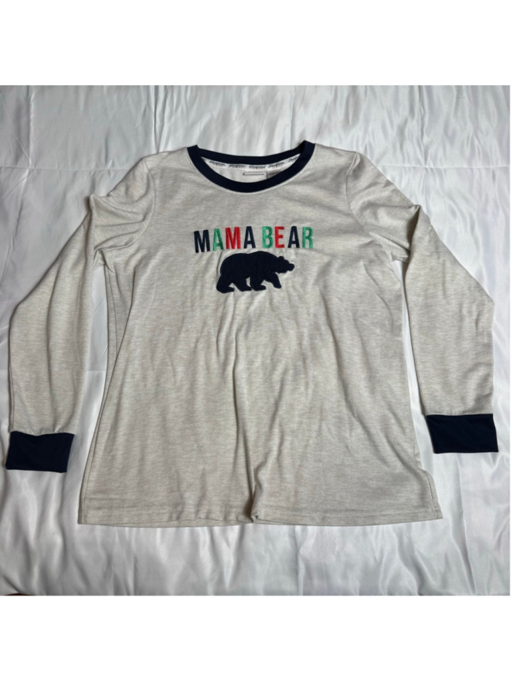 Women's Dearfoams Beige Navy Mama Bear Pajama Top M